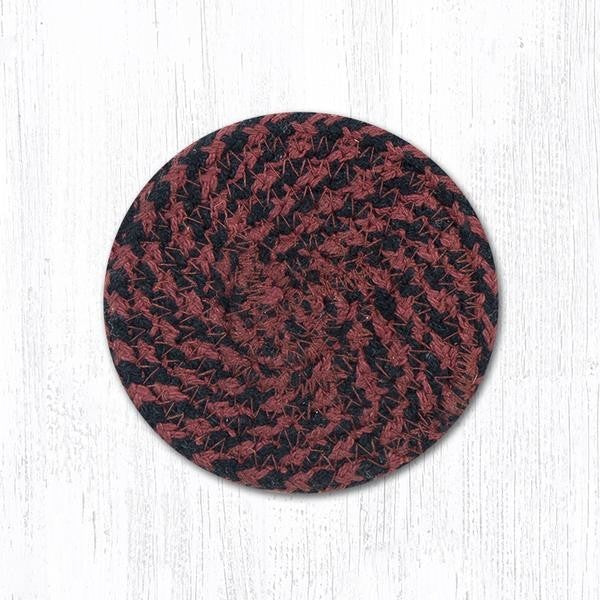 Burgundy/Mustard Round Coaster, 4"x4"