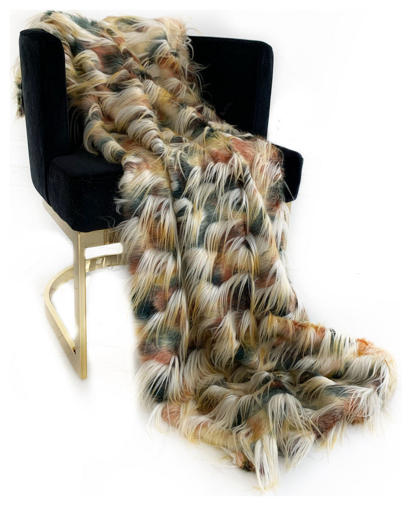Plutus Multi-Color Fancy Feather Faux Fur Luxury Throw Blanket, 80"x90"