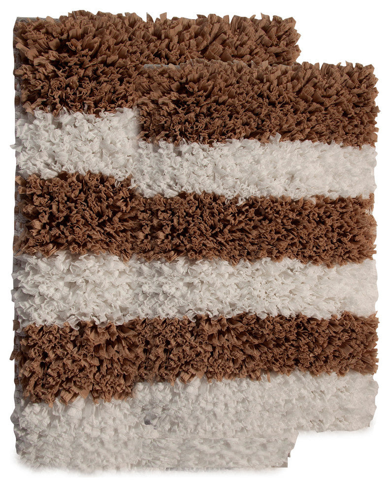 Bath Rug Hand Loom Woven, 2 Piece, 34"x21" and 36"x24", White and Beige, GSF 200