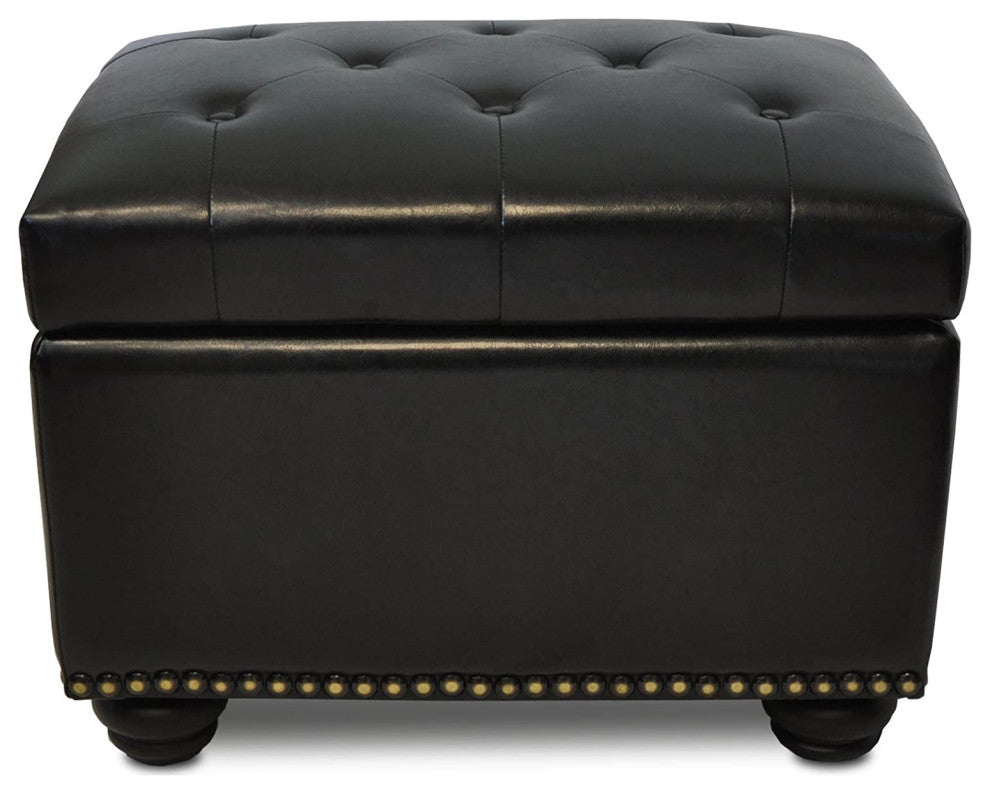Modern Faux Leather Comfort Storage Ottoman, Black