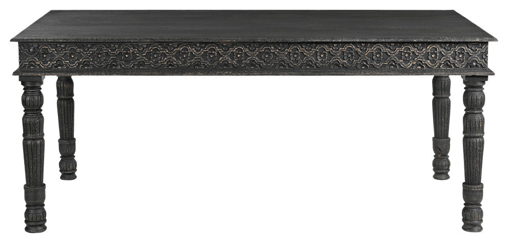 Wiley 7-piece Carved Solid Wood Dining Set, Black