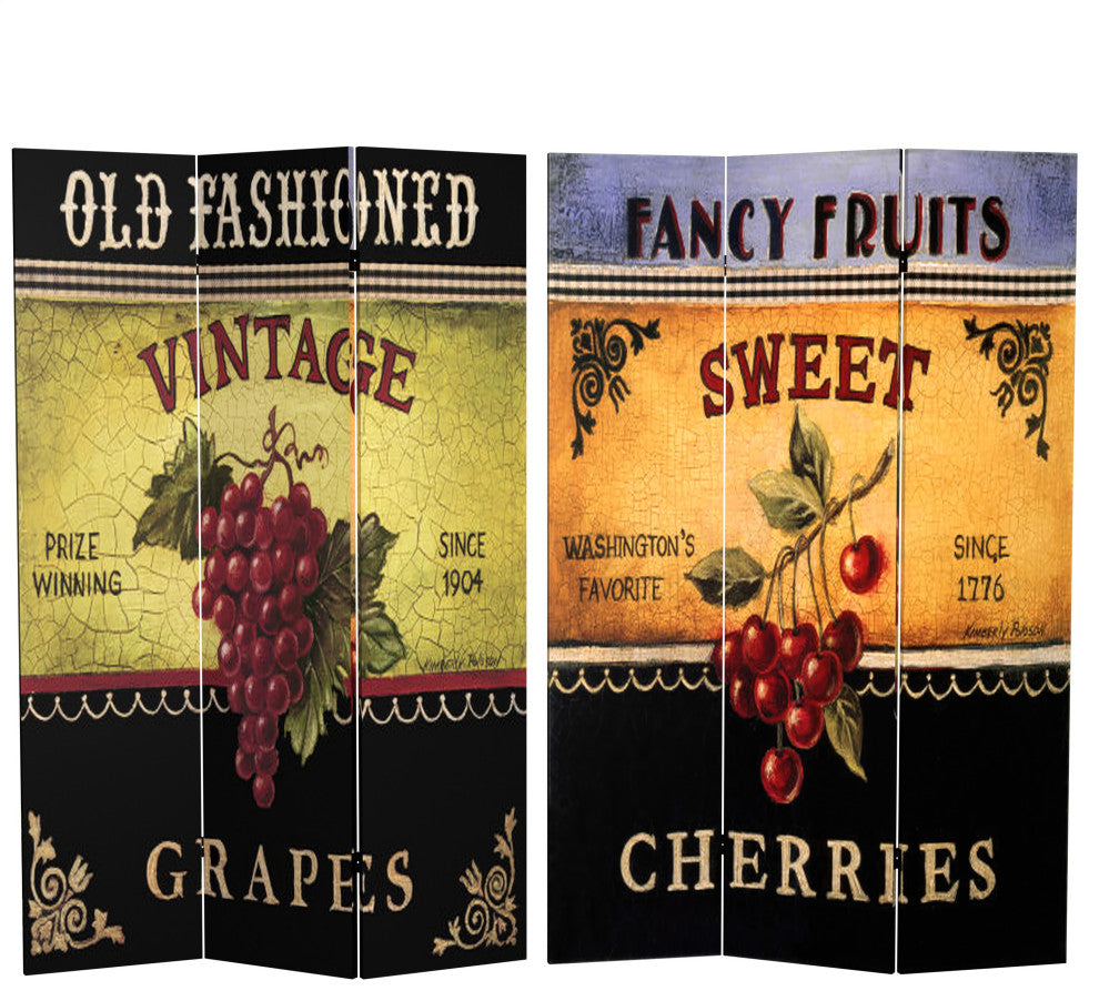 6' Tall Double Sided Grapes and Cherries Canvas Room Divider