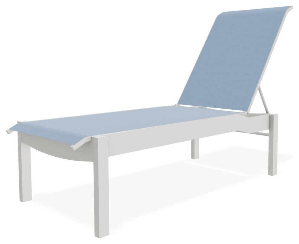 Leeward Sling Stackable Outdoor Chaise Lounge, Sky/Snow