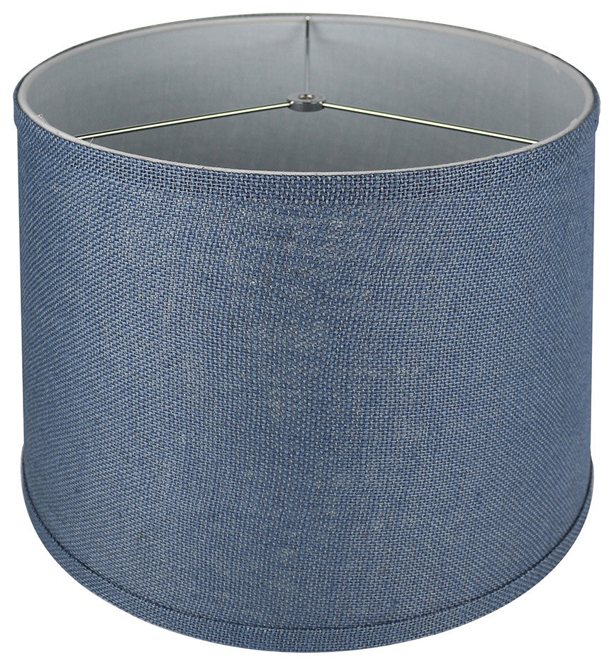 French Drum Burlap Lampshade, 14"x16"x11", Denim Blue