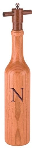 Wine Bottle Cherry Wood Pepper Grinder, Custom Personalized Initial,  "N"