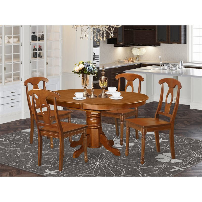 East West Furniture Avon 5-piece Wood Table and Dining Chair Set in Saddle Brown
