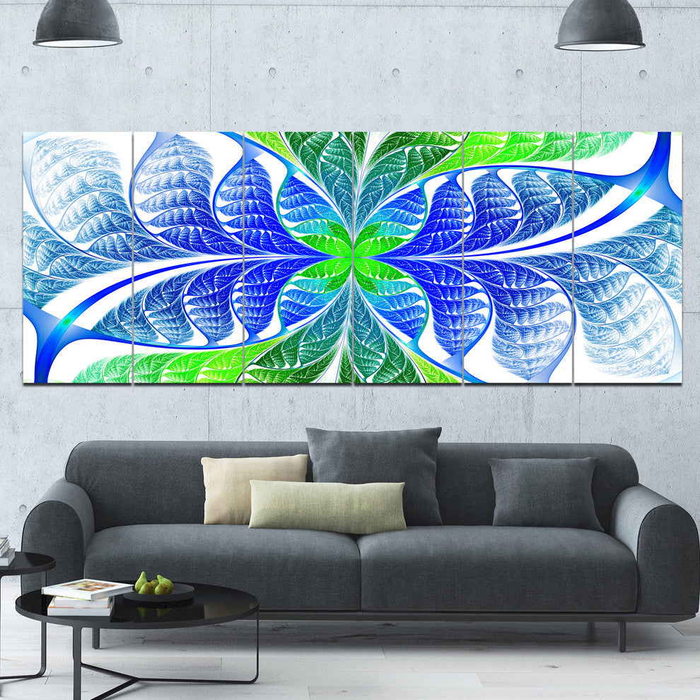 Green Blue Fractal Glass Texture, Abstract Canvas Art Print, 70"x28", 6 Panels