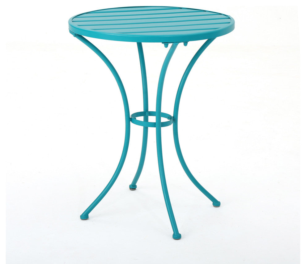 GDF Studio 3-Piece Collins Outdoor Matte Green Iron Bistro Set, Matte Teal