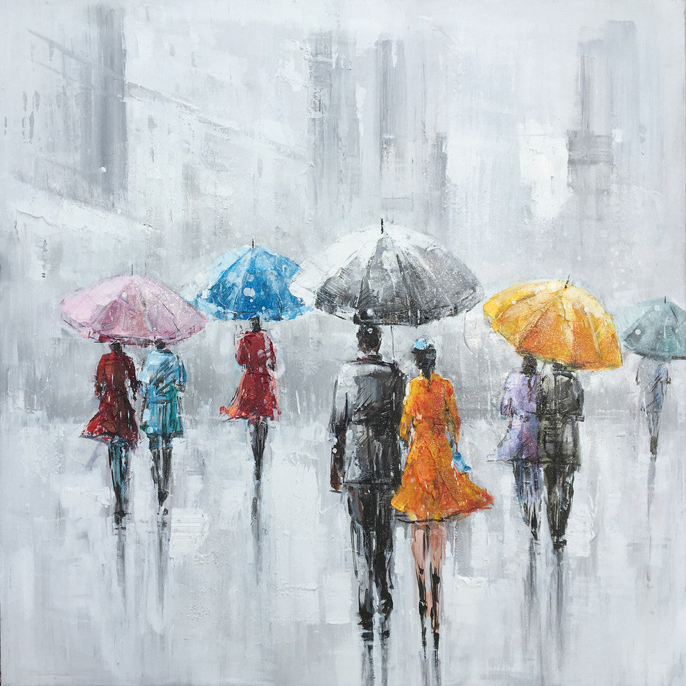 Hand-painted "Umbrellas of Romance I " Oil painting Original wrapped canvas