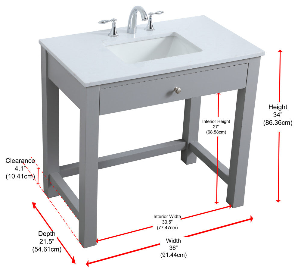 36" ADA Compliant Bathroom Vanity, Gray