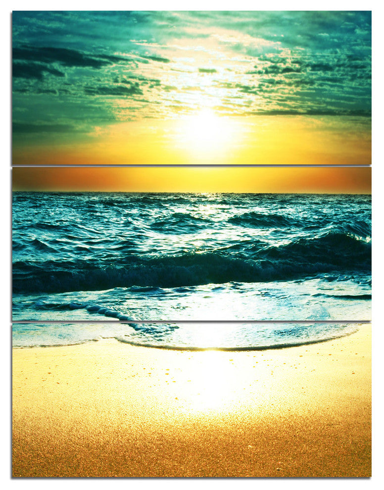 "Amazing Sunset Reflecting in Blue Sea" Metal Wall Art, 3 Panels, 28"x36"