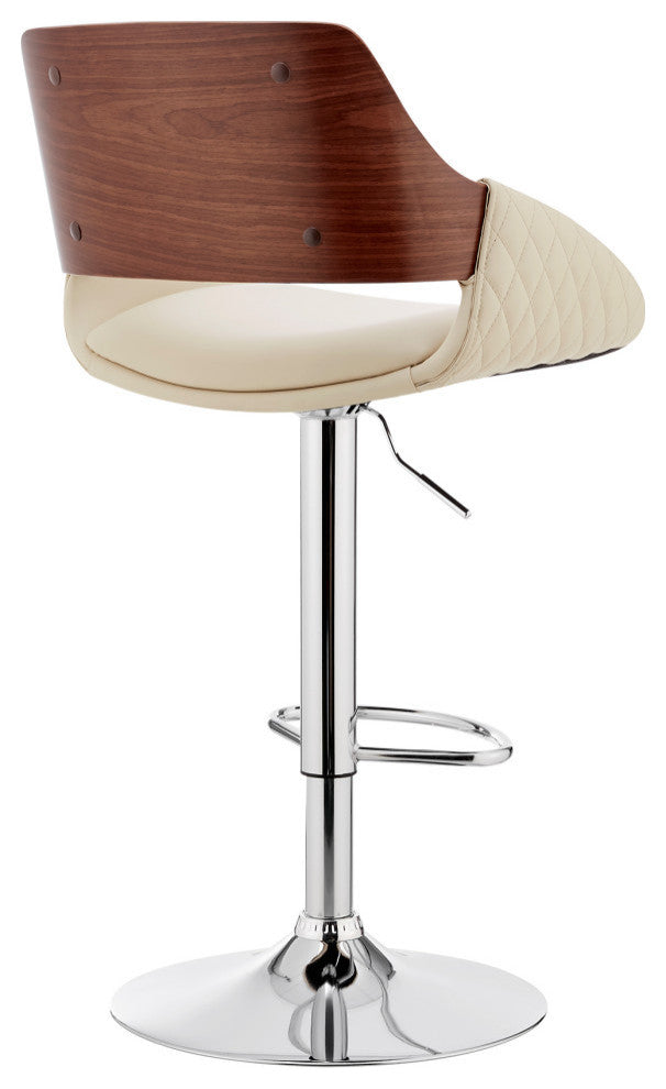 Colby Adjustable Faux Leather and Metal Bar Stool, Cream and Chrome