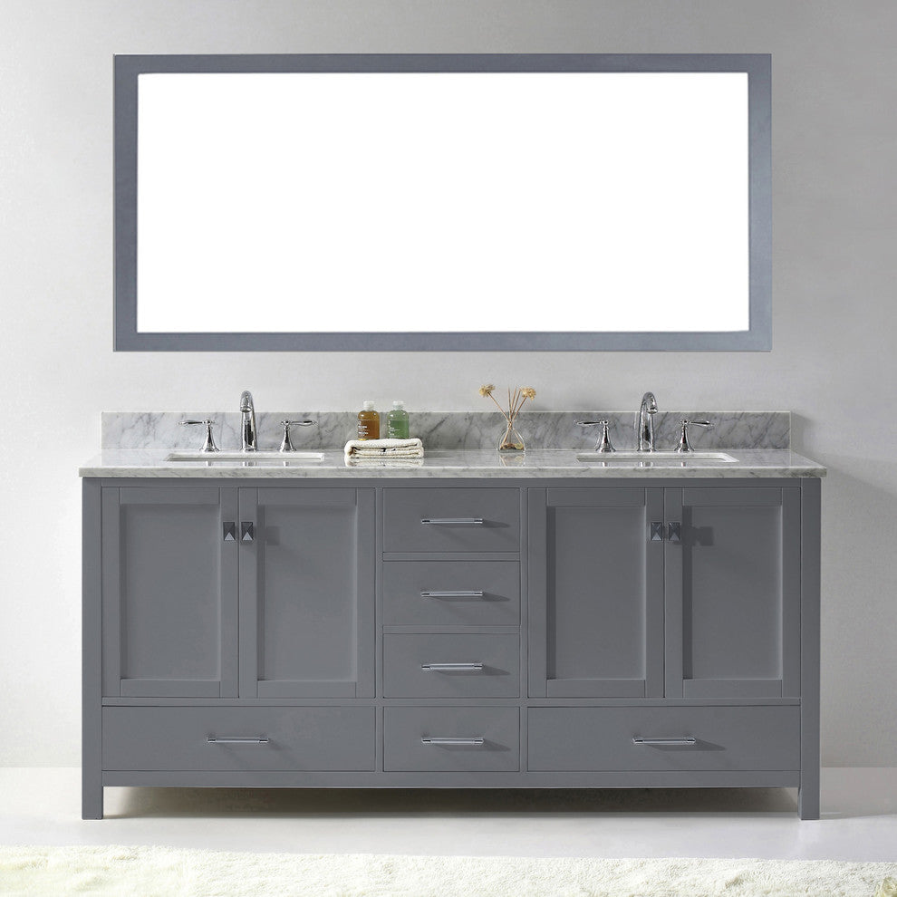 Caroline Avenue 72" Double Bathroom Vanity Set Gray, Marble Top