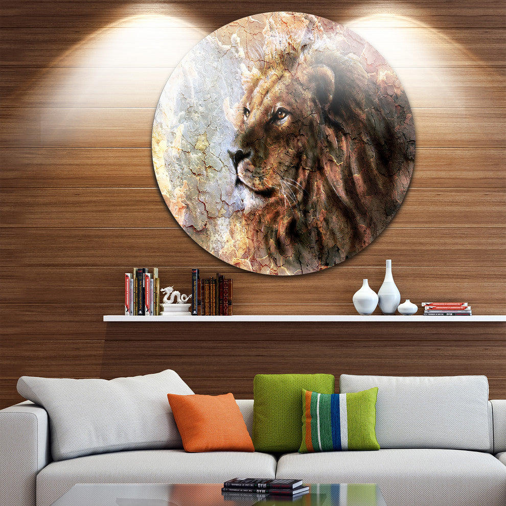Peaceful Lion, Animal Disc Metal Artwork, 23"