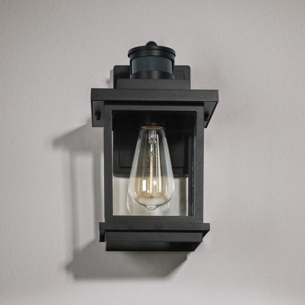 LNC 1-Light Matte Black Transitional Outdoor Wall Sconce, 11"h With Motion Sensor
