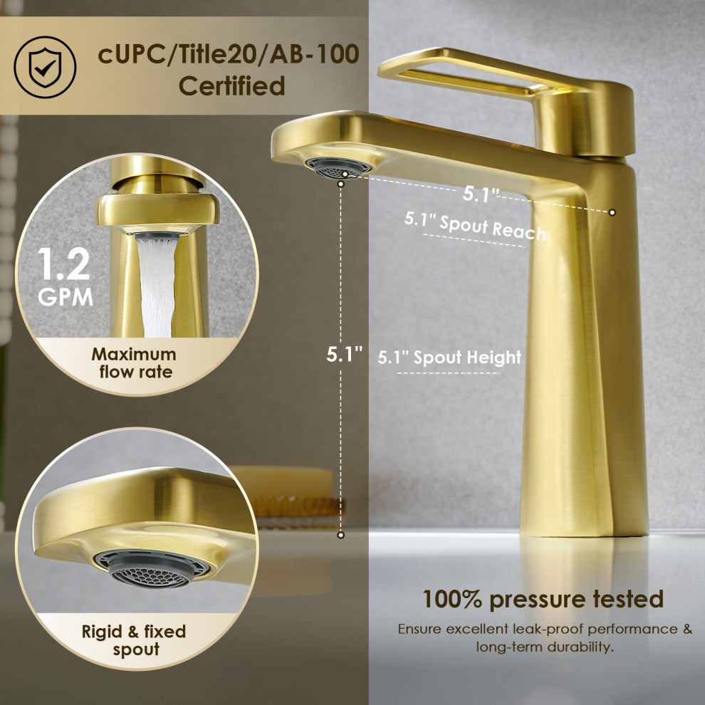 Paula Single Hole Single-Handle Bathroom Faucet, Brushed Gold