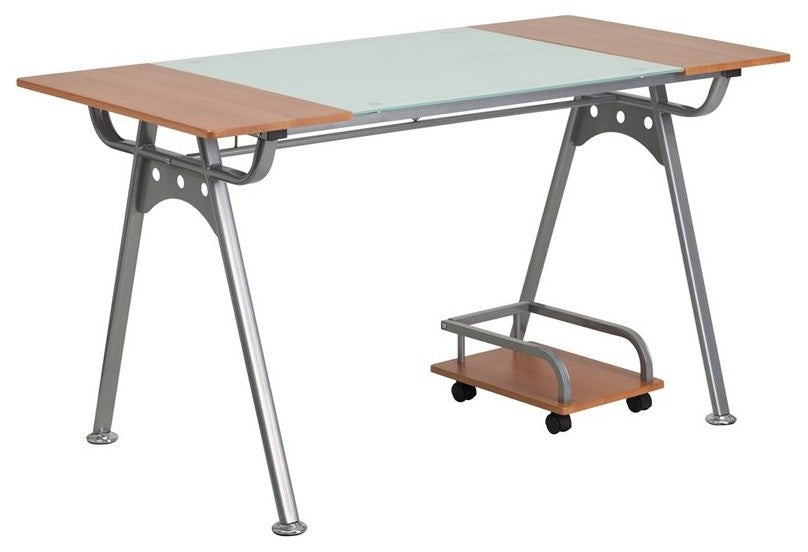 Hamlet Office Computer Desk With Glass and Cherry Laminate Top