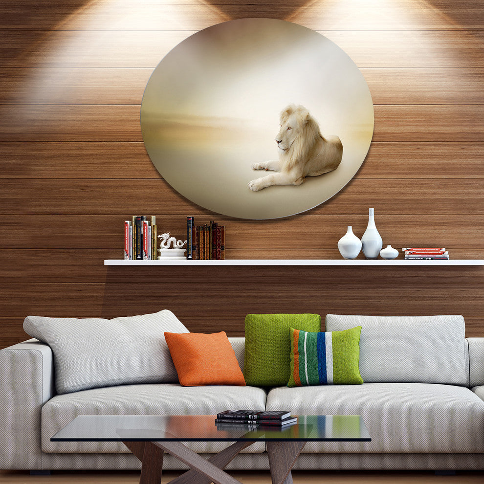 Relaxing King Of Animals, Animal Round Wall Art, 23"