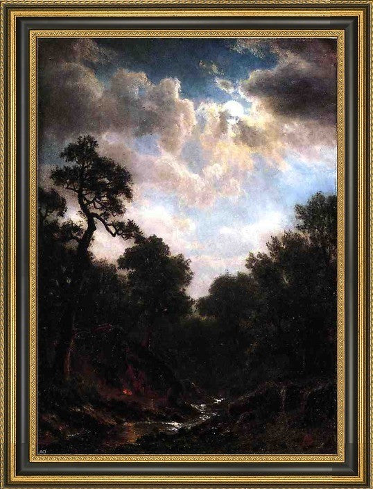 Albert Bierstadt Moonlit Landscape Framed Premium Canvas Print, 18"x27"