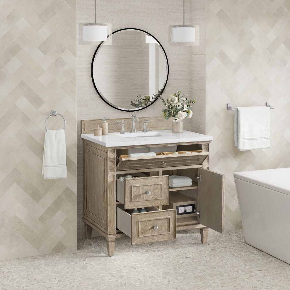 Lorelai 36" Single Vanity, Oak, 3 CM White Zeus Top