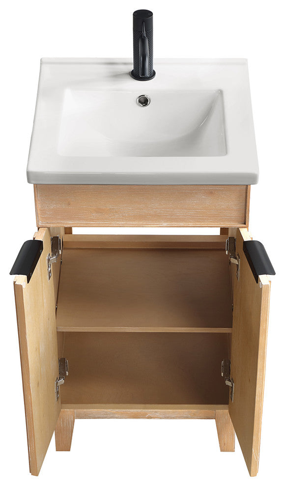 Palos Bathroom Vanity, Fir Wood Brown, 18", Ceramic Top, No Mirror