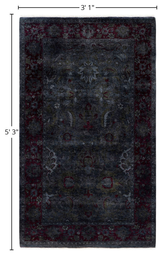 Overdyed One-of-a-Kind Hand-Knotted Area Rug Black, 3' 1" x 5' 3"