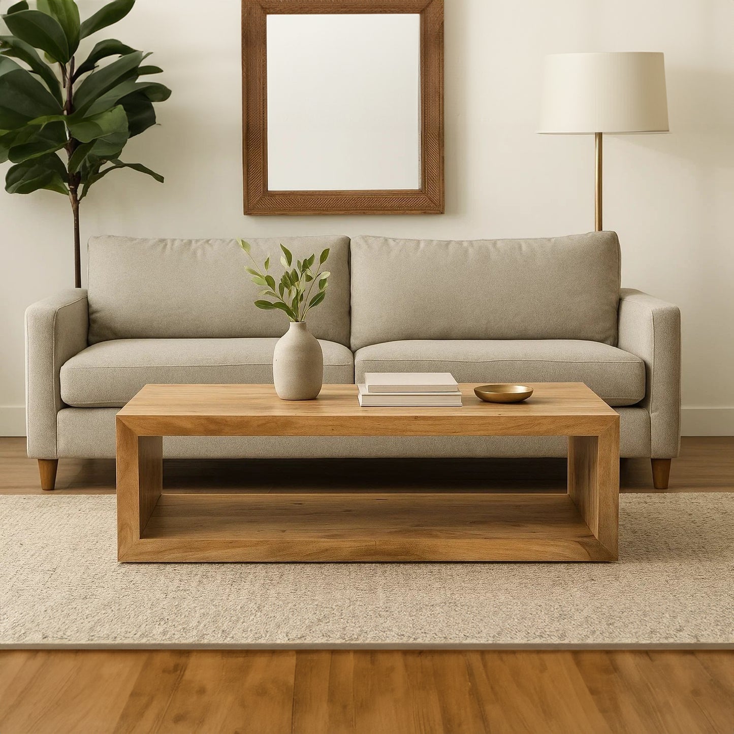 Keli 58" Mango Wood Coffee Table Open Cube 1 Shelf Natural Brown