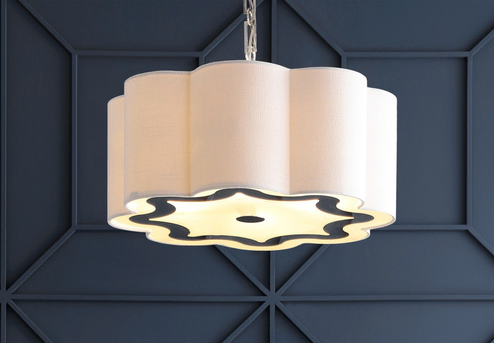 Coquille 4-Light 20" Adjustable Metal LED Pendant, Chrome and White