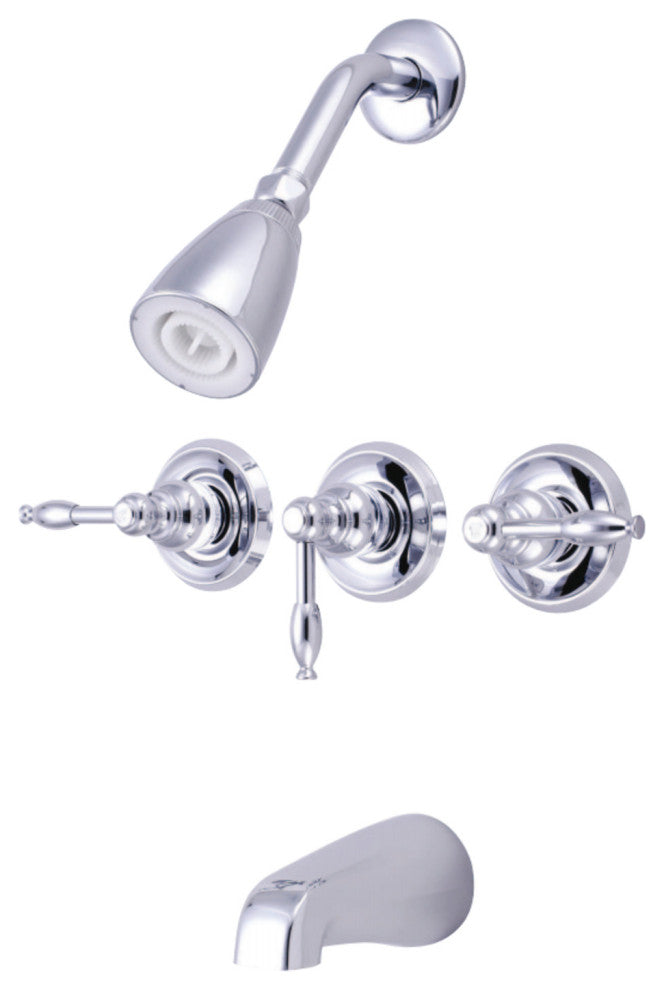 Kingston Brass Three-Handle Tub and Shower Faucet, Polished Chrome