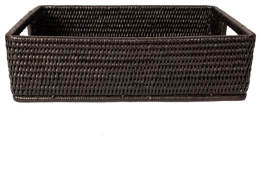 Artifacts Rattan Rectangular Storage Basket With Rounded Corners, Tudor Black
