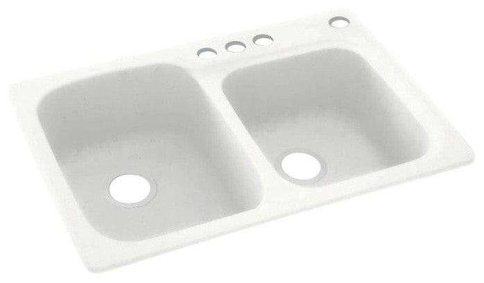 Swan 33x22x9 Solid Surface Kitchen Sink, 4-Hole, Tahiti White