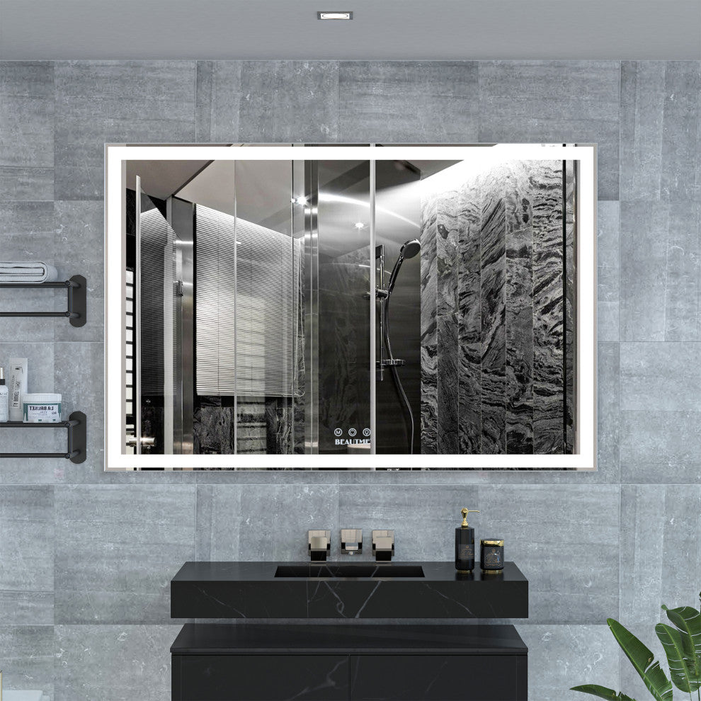 60x40" Rectangular Framed Wall Mounted LED Bathroom Vanity Mirror