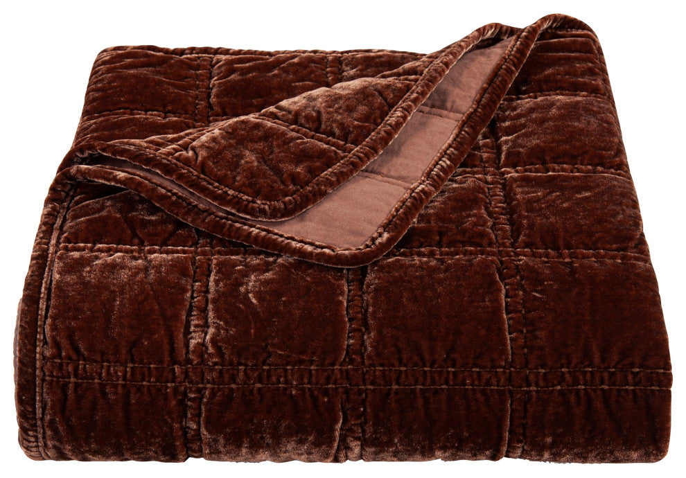 Stella Faux Silk Velvet Double Box Stitch Throw, 50"x60", 1PC, Copper Brown