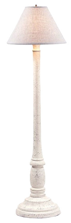 USA Handcrafted Wood Floor Lamp Textured Paint Finish, Vintage White, Linen Shad