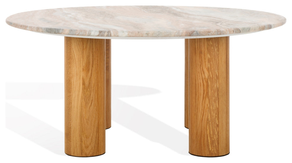 Safavieh Couture Tylee Round Marble Coffee Table, Brown/Natural