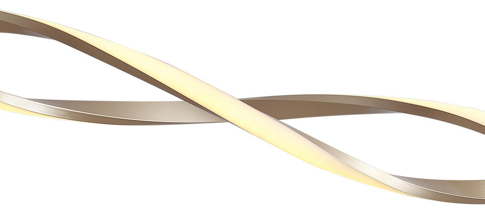 1-Light LED Linear Wavy Pendant Light Chandelier, Gold