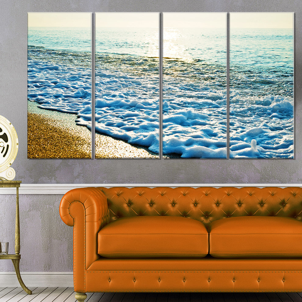"Bright Blue Tranquil Seashore" Beach Canvas Wall Art, 4 Panels, 48"x28"