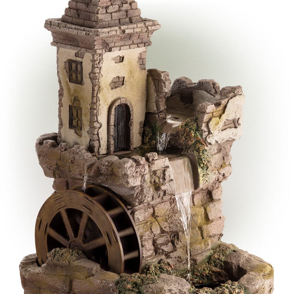 35" Tall Outdoor Fairy Castle Waterwheel Tiered Fountain Yard Art Decoration