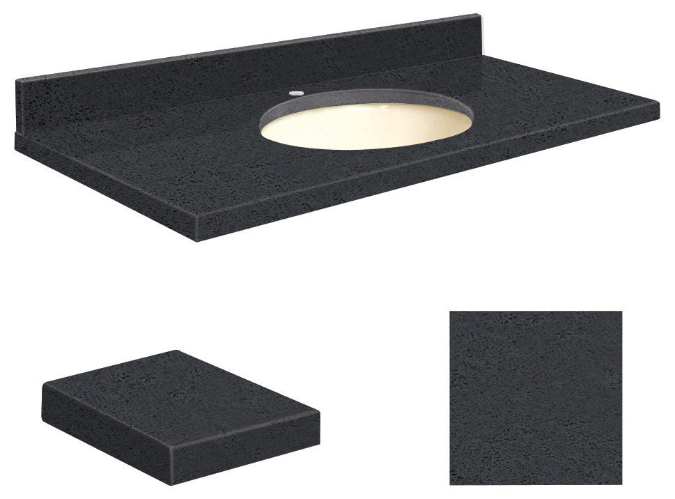 Quartz 37"x22" Vanity Top, Single Faucet Hole, Black Luxe, Biscuit Bowl