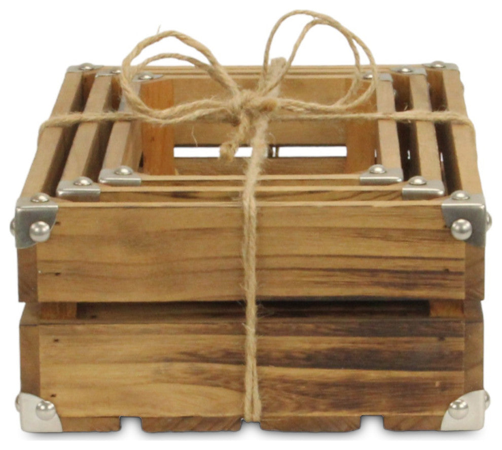 Rustic Farmstead Dark Brown Studded Wood Crate Set