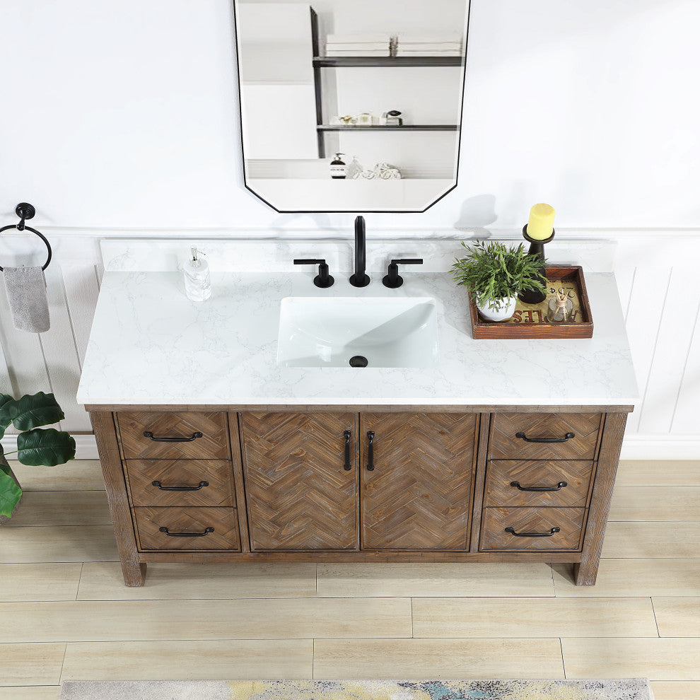 Javier Bath Vanity, Composite Stone Top, Antique Gray, 60", Single Vanity, No Mirror