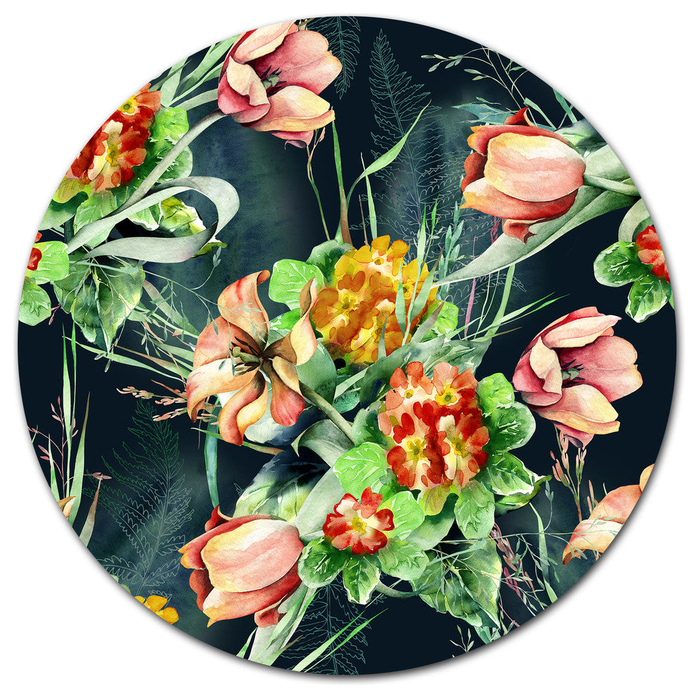 Spring Floral Seamless Pattern, Floral Large Disc Metal Wall Art, 38"