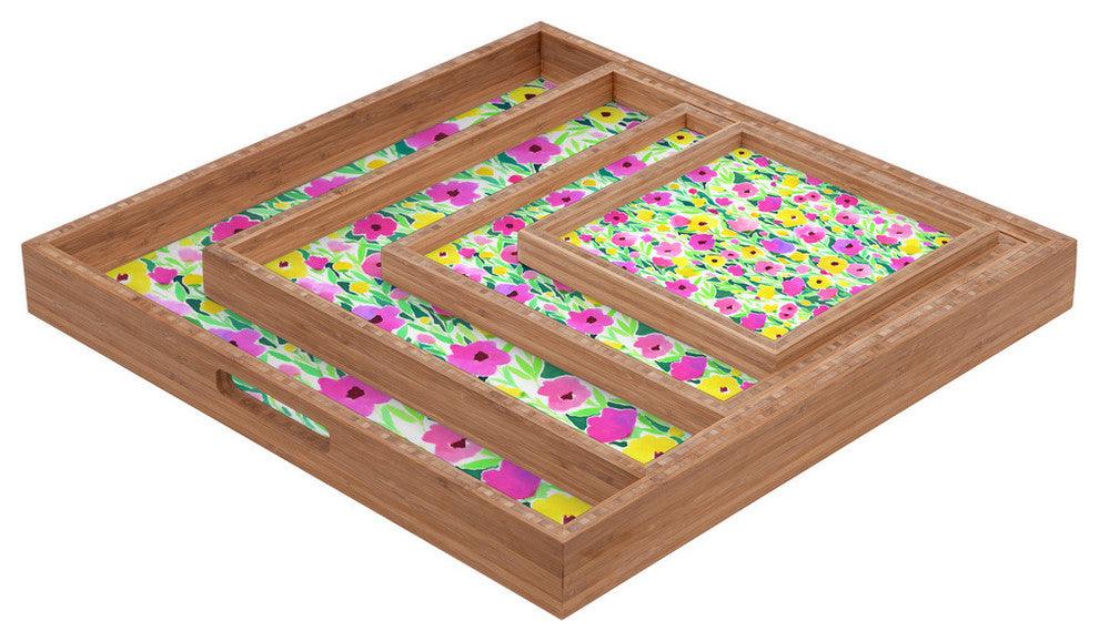 Deny Designs Jacqueline Maldonado Flower Field Pink Yellow Square Tray