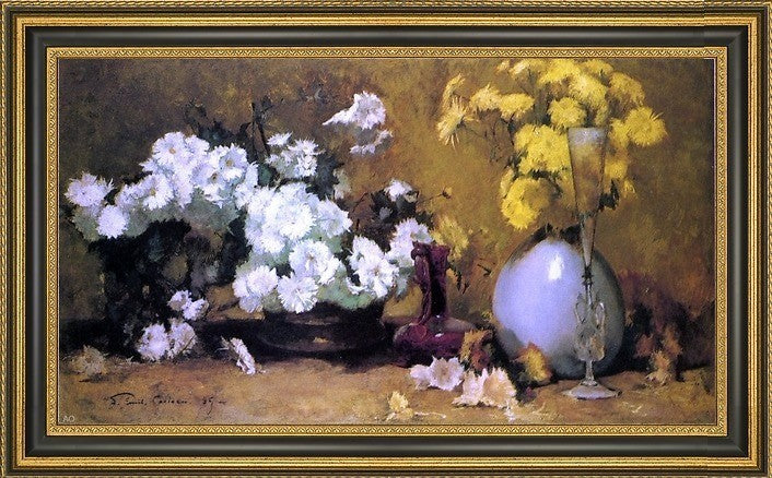 Emil Carlsen Chrysanthemums Framed Premium Canvas Print, 15"x30"
