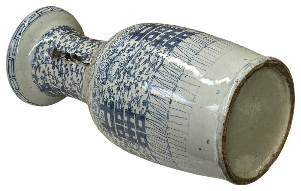 Vintage Chinese Blue White Double Happiness Porcelain Art Vase Hws4401