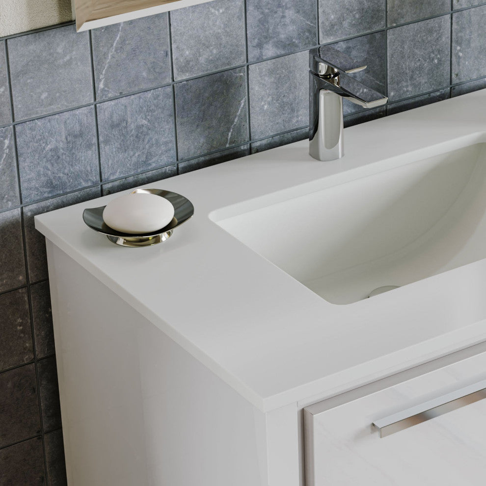 Esconde Bath Vanity, High Gloss White, 30", Single Sink, Freestanding