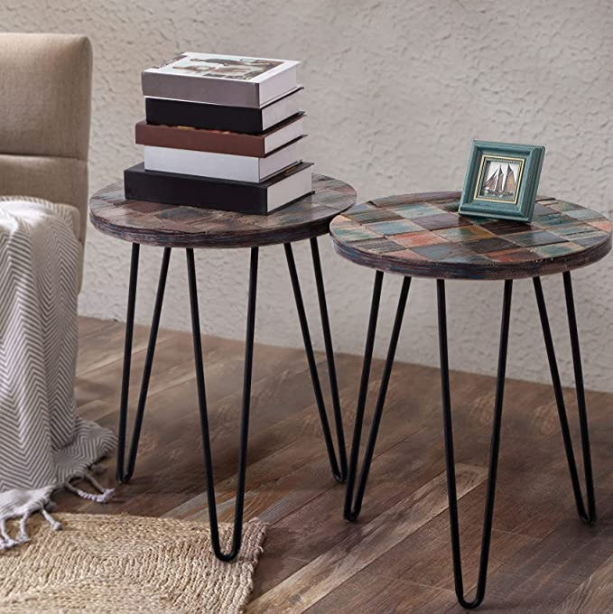 Reclaimed Wood End Table, Red, 18" X 18" X 20"