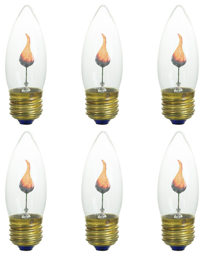 Sunlite 3 Watt Chandelier Flicker, Medium Base, Clear Orange, 6 Pack