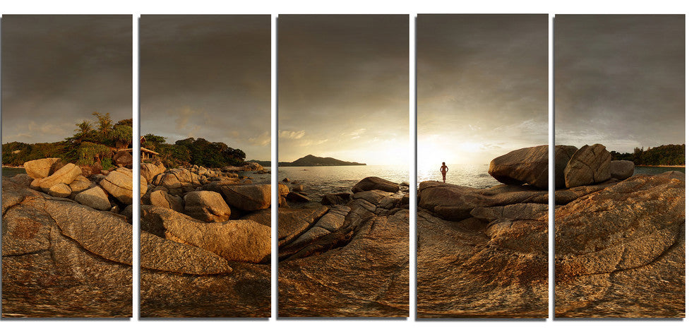 "Brown Rocky Forest Panorama" Landscape Wall Art Canvas Print, 5 Panels, 60"x28"