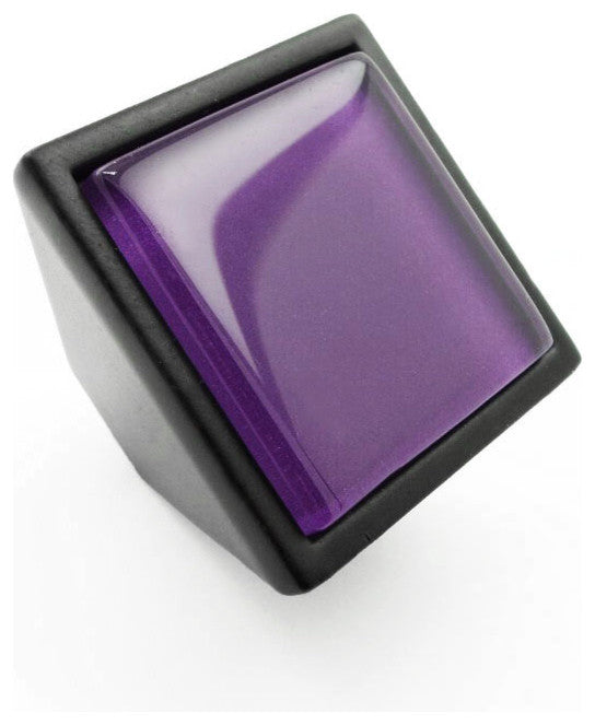 Royal Purple Crystal Glass Black Metal Square Frustum Knob